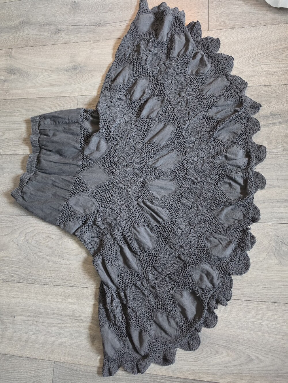 Black Cotton Crochet Maxi Skirt Scaloped Hem Womens Large